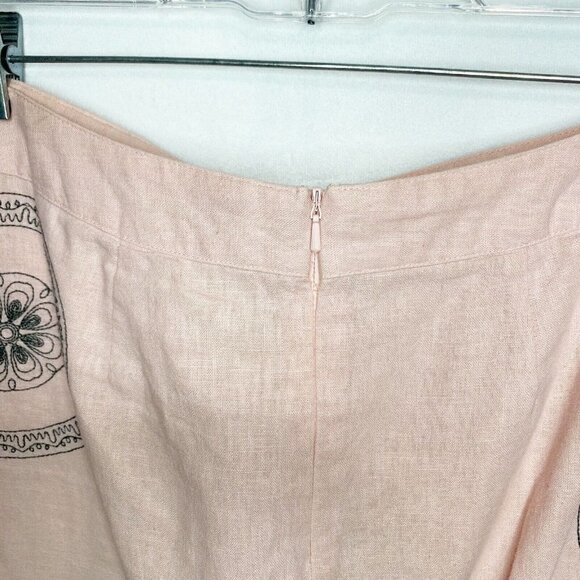 Boden Womens Sz 4R Linen Blend Pink  Embroidered Skirt Lined - Picture 6 of 6